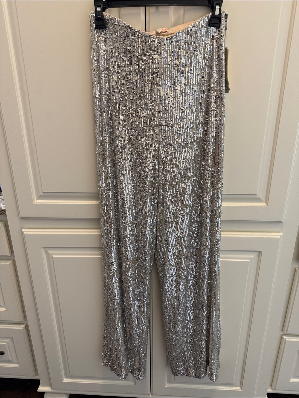 Gianni Bini Silver Sequin Wide-Leg Pants